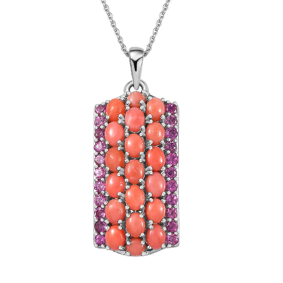 Premium Oregon Peach Opal and Orissa Rhodolite Garnet Pendant Necklace 20 Inches in Platinum Over Sterling Silver 4.00 ctw image number 0