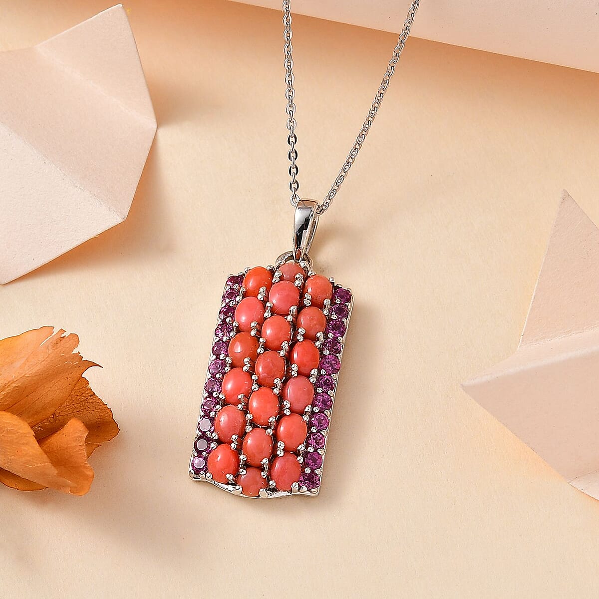 Premium Oregon Peach Opal and Orissa Rhodolite Garnet Pendant Necklace 20 Inches in Platinum Over Sterling Silver 4.00 ctw image number 1