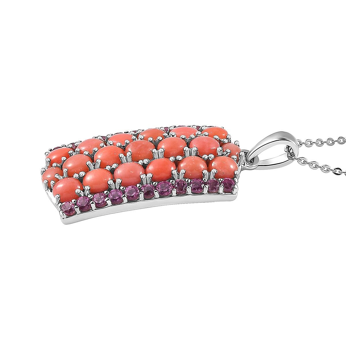 Premium Oregon Peach Opal and Orissa Rhodolite Garnet Pendant Necklace 20 Inches in Platinum Over Sterling Silver 4.00 ctw image number 3