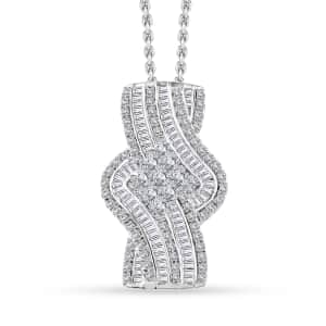 Diamond Bypass Pendant Necklace 20 Inches in Platinum Over Sterling Silver 1.00 ctw