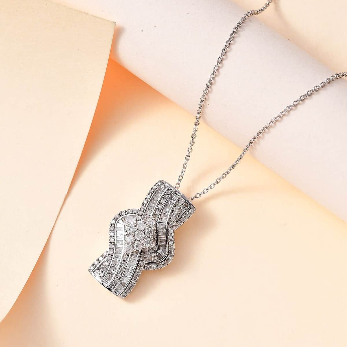 Diamond Bypass Pendant Necklace 20 Inches in Platinum Over Sterling Silver 1.00 ctw image number 1