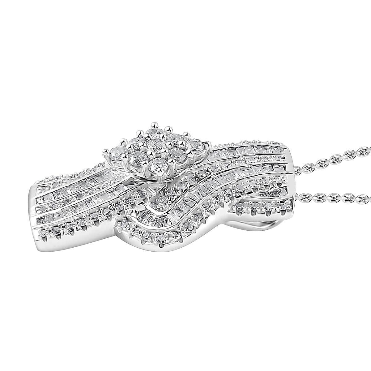 Diamond Bypass Pendant Necklace 20 Inches in Platinum Over Sterling Silver 1.00 ctw image number 3