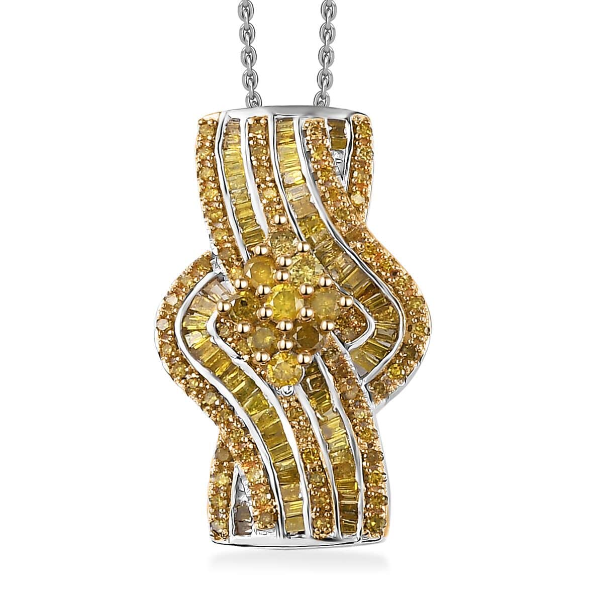 Yellow Diamond Bypass Pendant Necklace 20 Inches in Platinum Over Sterling Silver 1.00 ctw image number 0