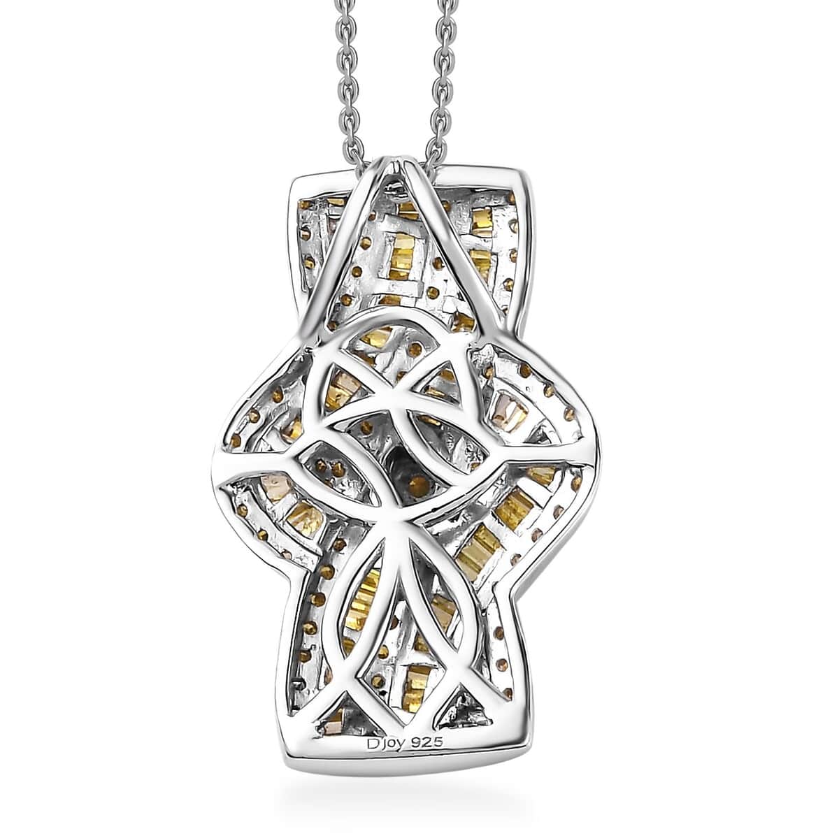 Yellow Diamond Bypass Pendant Necklace 20 Inches in Platinum Over Sterling Silver 1.00 ctw image number 4