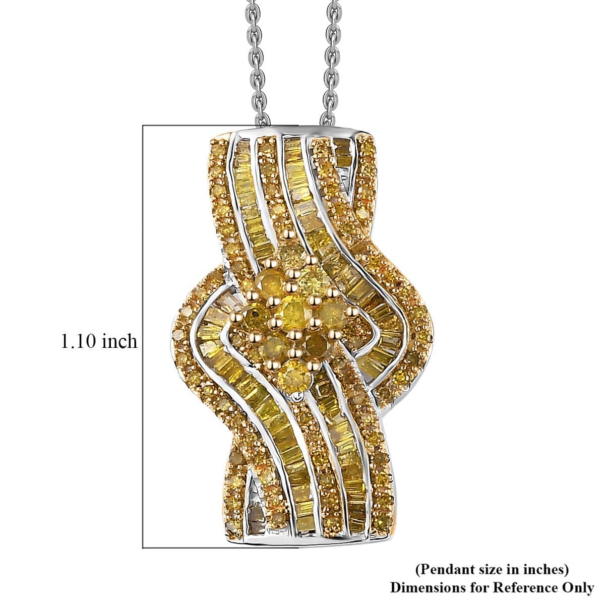 Yellow Diamond Bypass Pendant Necklace 20 Inches in Platinum Over Sterling Silver 1.00 ctw image number 5