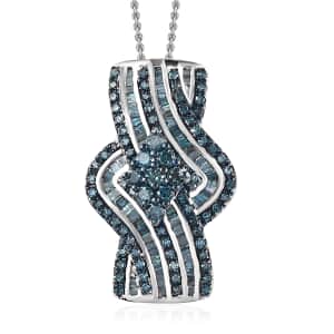 Blue Diamond Bypass Pendant Necklace 20 Inches in Platinum Over Sterling Silver 1.00 ctw