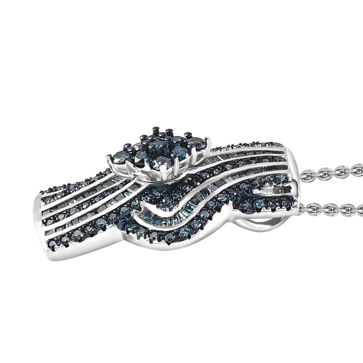 Blue Diamond Bypass Pendant Necklace 20 Inches in Platinum Over Sterling Silver 1.00 ctw image number 3