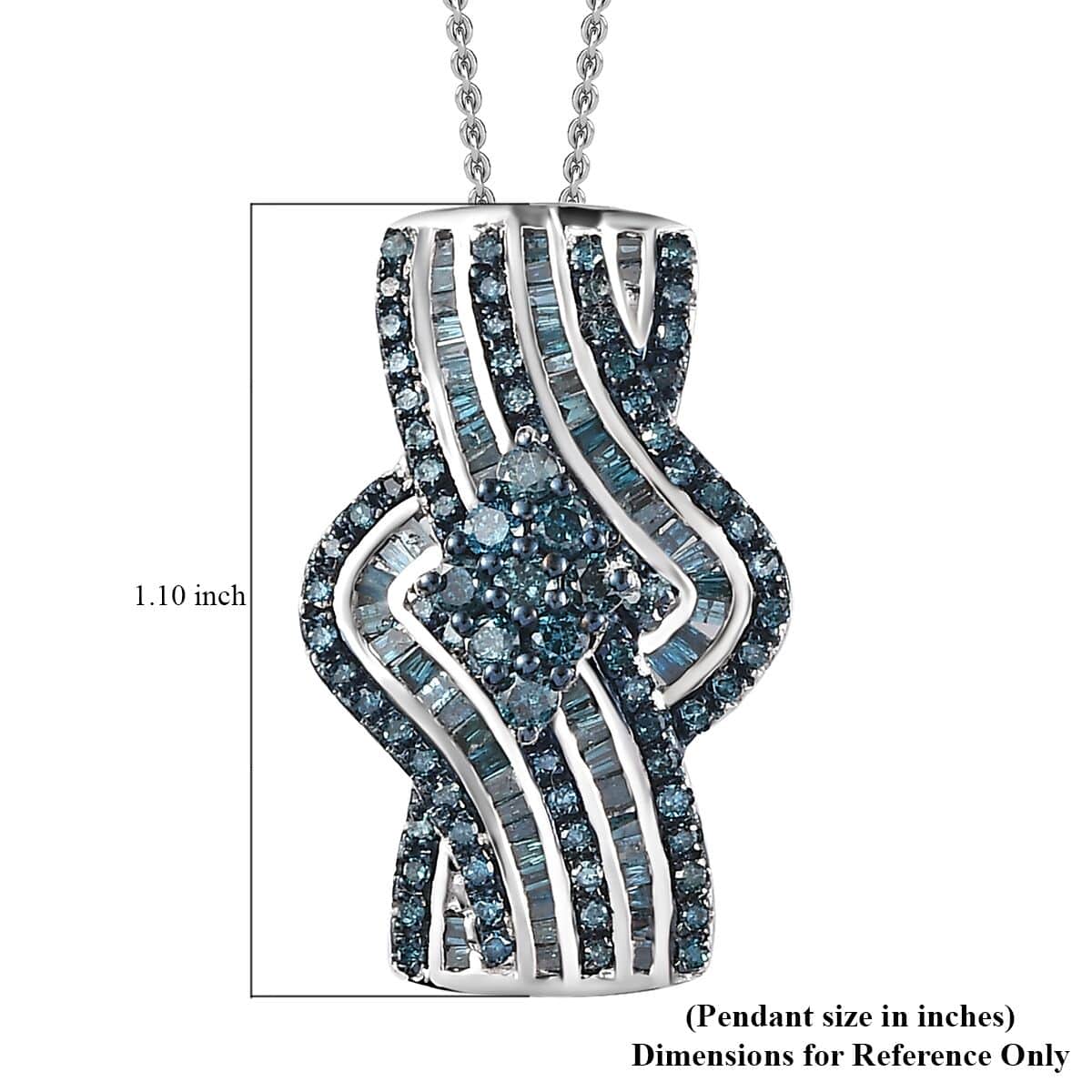 Blue Diamond Bypass Pendant Necklace 20 Inches in Platinum Over Sterling Silver 1.00 ctw image number 5