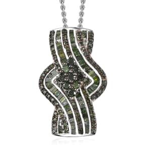 Green Diamond Bypass Pendant Necklace 20 Inches in Platinum Over Sterling Silver 1.00 ctw