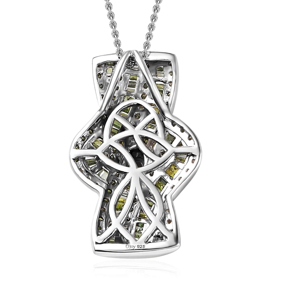 Green Diamond Bypass Pendant Necklace 20 Inches in Platinum Over Sterling Silver 1.00 ctw image number 4