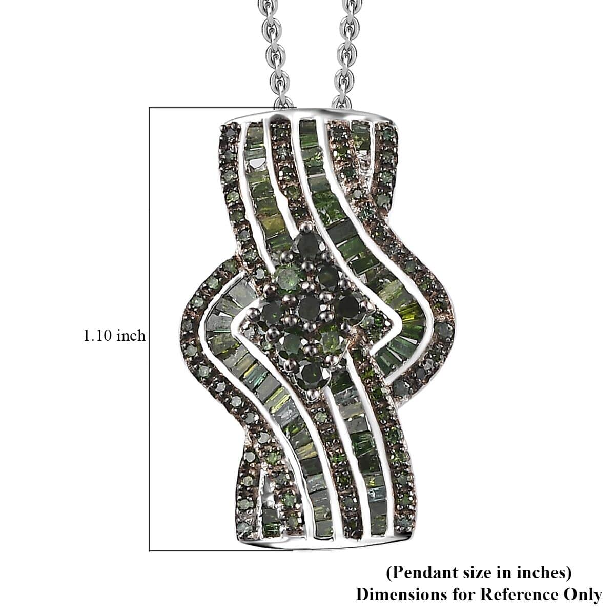 Green Diamond Bypass Pendant Necklace 20 Inches in Platinum Over Sterling Silver 1.00 ctw image number 5