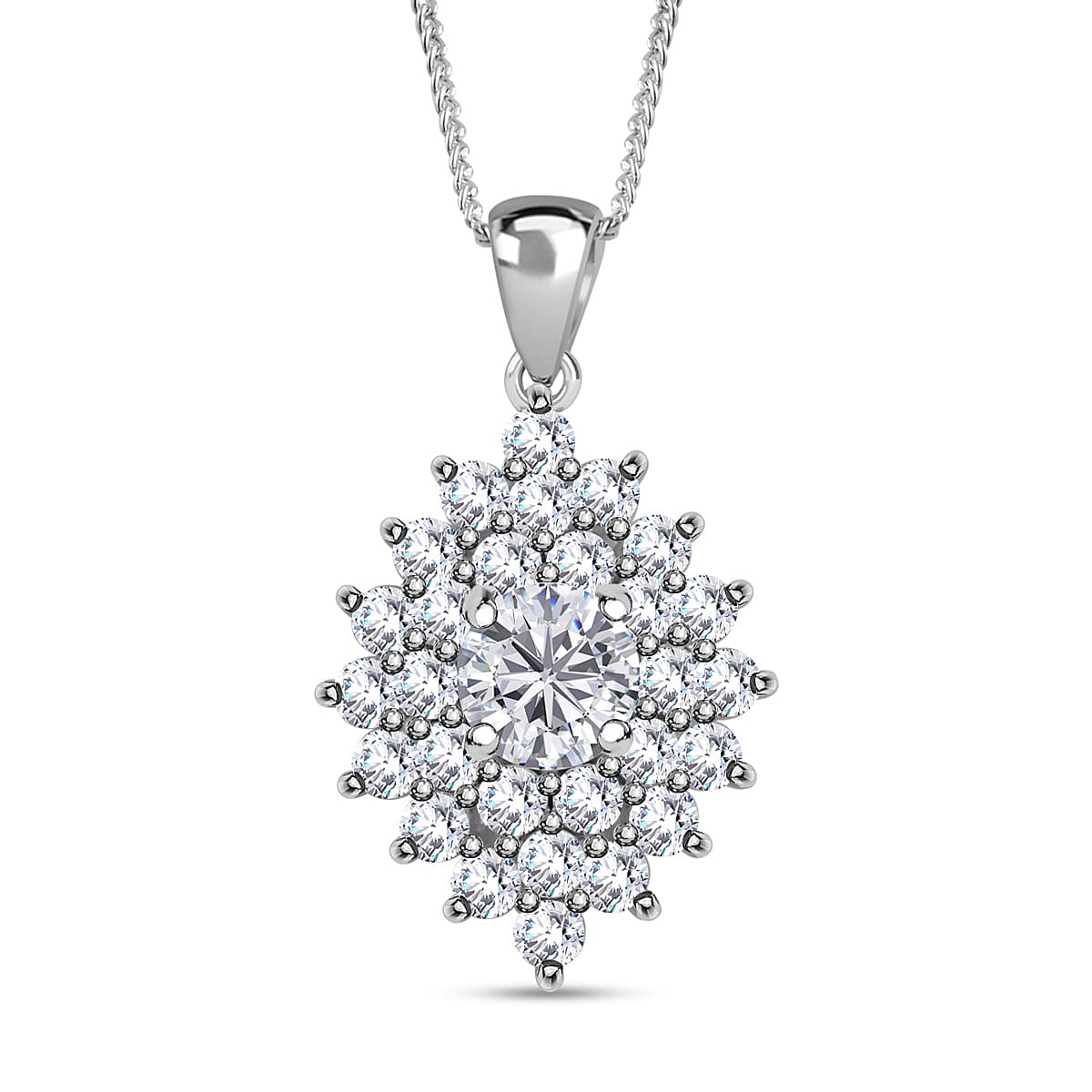 Moissanite Floral Pendant Necklace 18 Inches in Platinum Over Sterling Silver 2.80 ctw