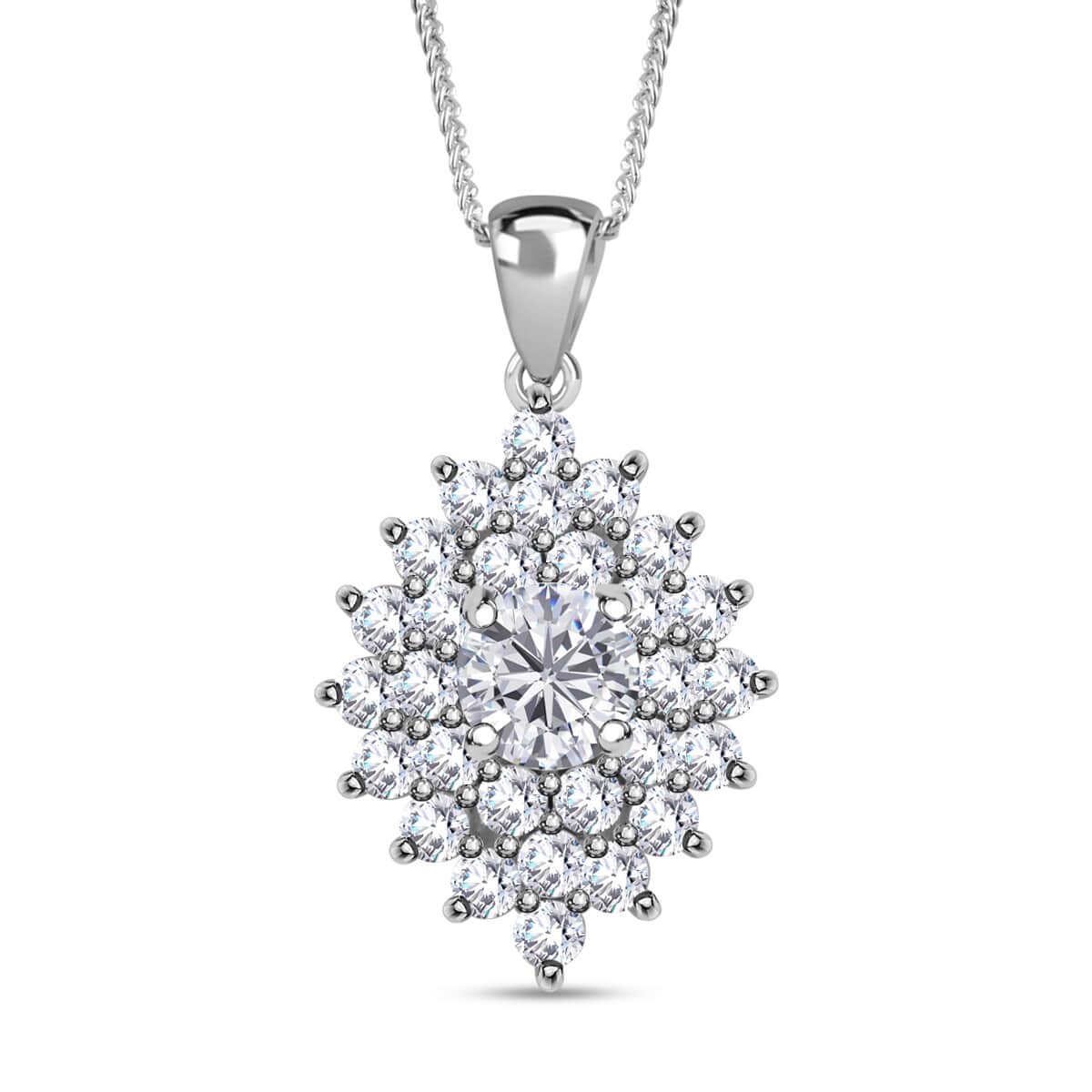 Moissanite Floral Pendant Necklace 18 Inches in Platinum Over Sterling Silver 2.80 ctw image number 0
