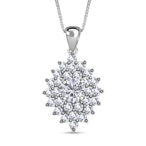 Moissanite Floral Pendant Necklace 18 Inches in Platinum Over Sterling Silver 2.80 ctw