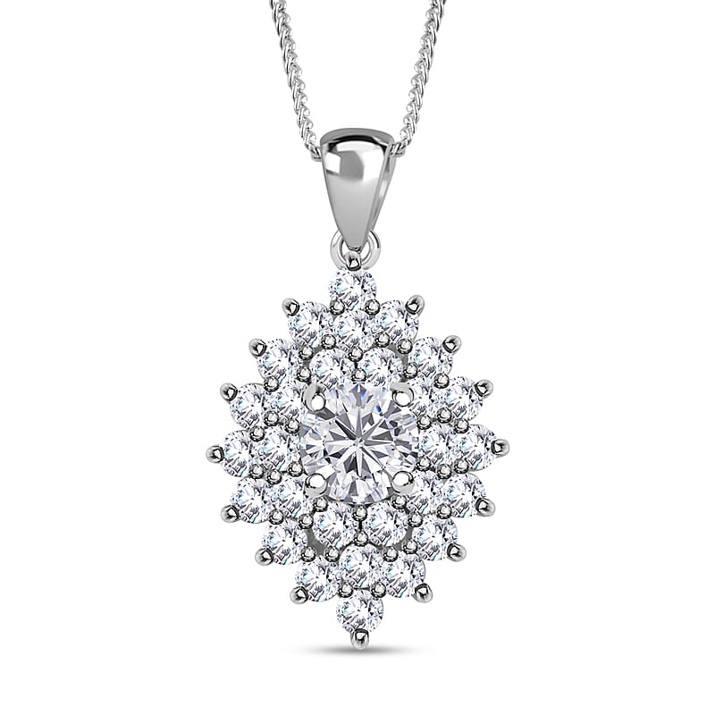 Moissanite Floral Pendant Necklace 18 Inches in Platinum Over Sterling Silver 2.80 ctw