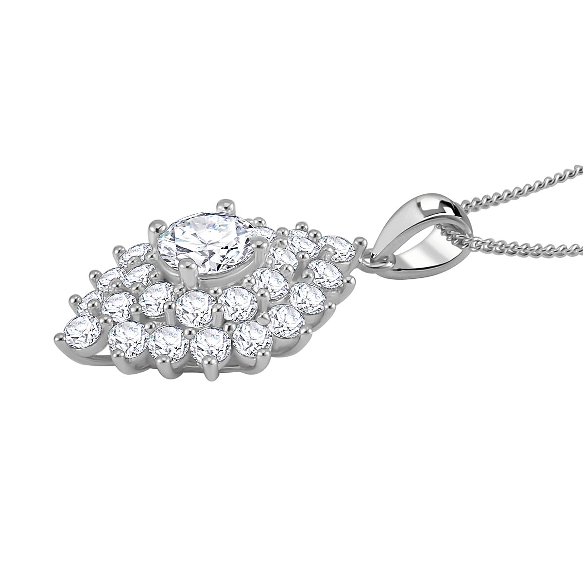 Moissanite Floral Pendant Necklace 18 Inches in Platinum Over Sterling Silver 2.80 ctw