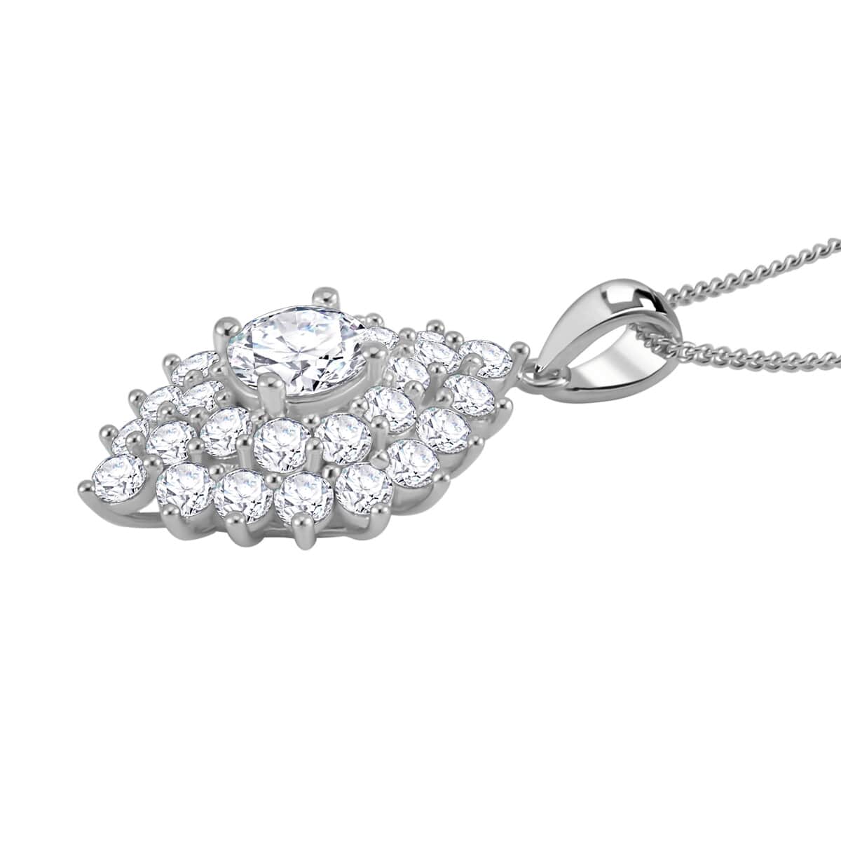Moissanite Floral Pendant Necklace 18 Inches in Platinum Over Sterling Silver 2.80 ctw image number 3