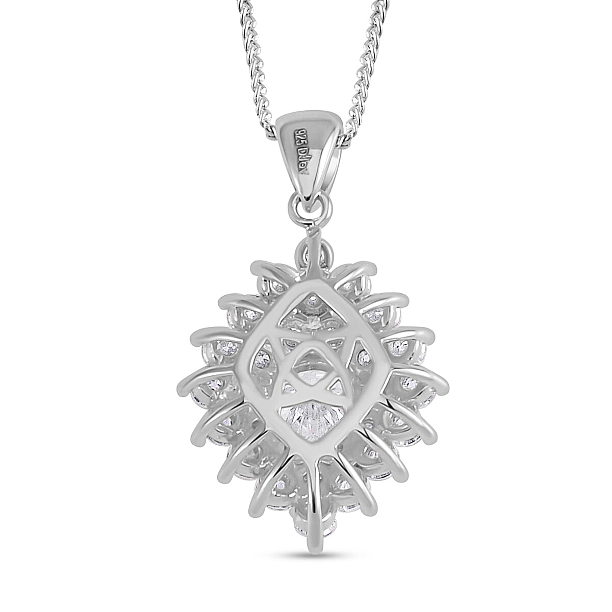 Moissanite Floral Pendant Necklace 18 Inches in Platinum Over Sterling Silver 2.80 ctw