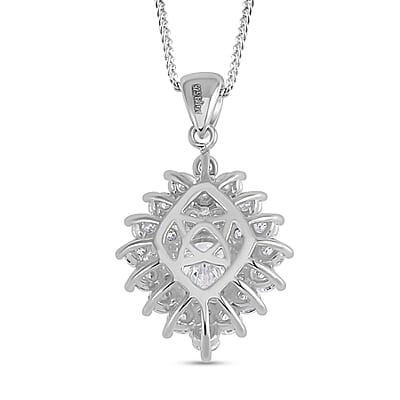 Moissanite Floral Pendant Necklace 18 Inches in Platinum Over Sterling Silver 2.80 ctw