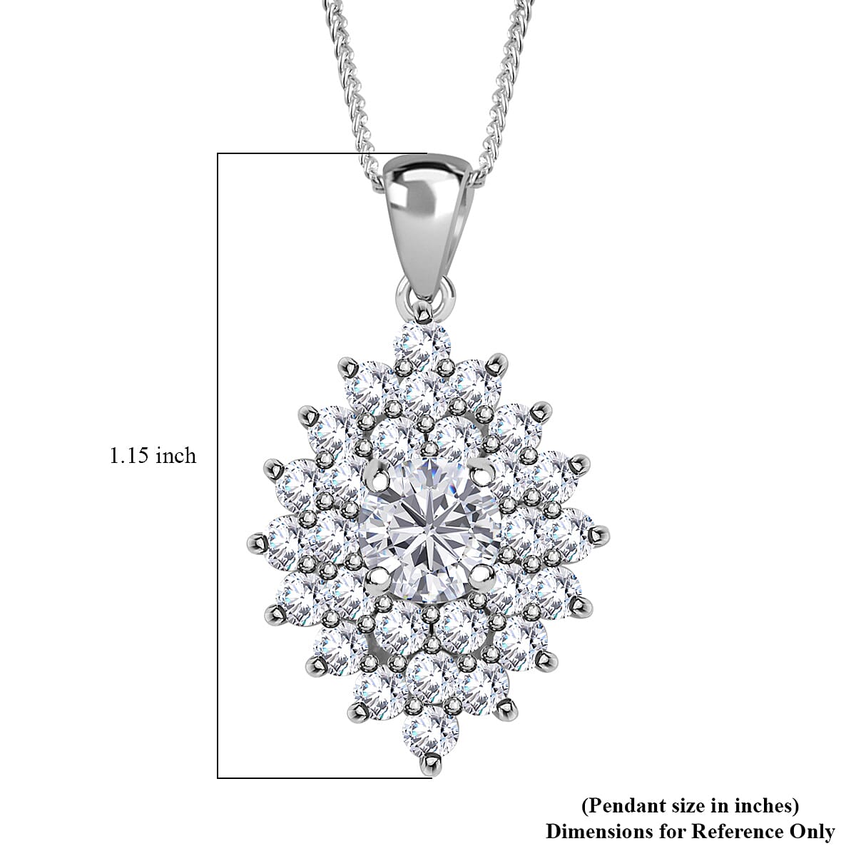 Moissanite Floral Pendant Necklace 18 Inches in Platinum Over Sterling Silver 2.80 ctw