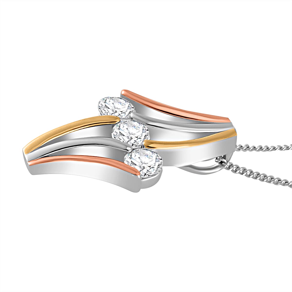 White Moissanite Pendant Necklace 18 Inches in 14K Yellow, Rose Gold and Rhodium Over Sterling Silver 0.70 ctw