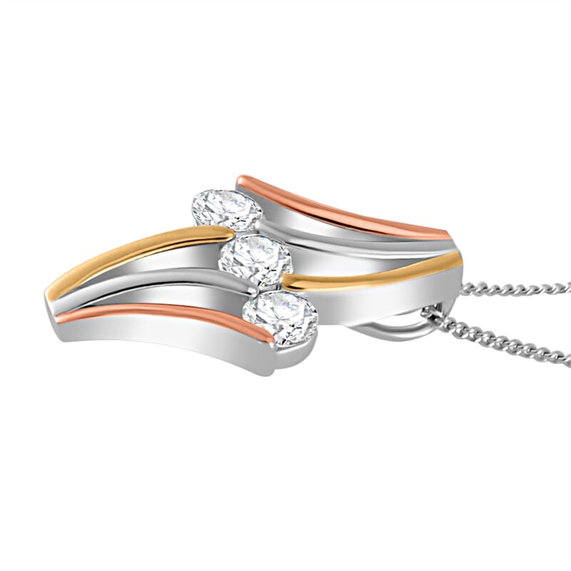 White Moissanite Pendant Necklace 18 Inches in 14K Yellow, Rose Gold and Rhodium Over Sterling Silver 0.70 ctw