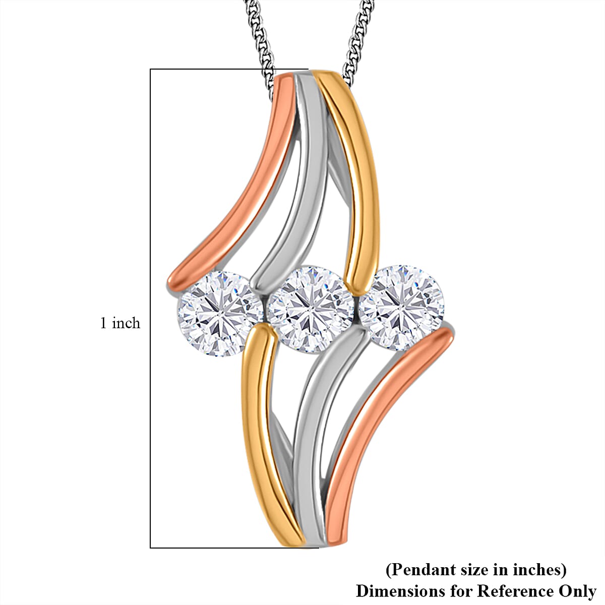 White Moissanite Pendant Necklace 18 Inches in 14K Yellow, Rose Gold and Rhodium Over Sterling Silver 0.70 ctw