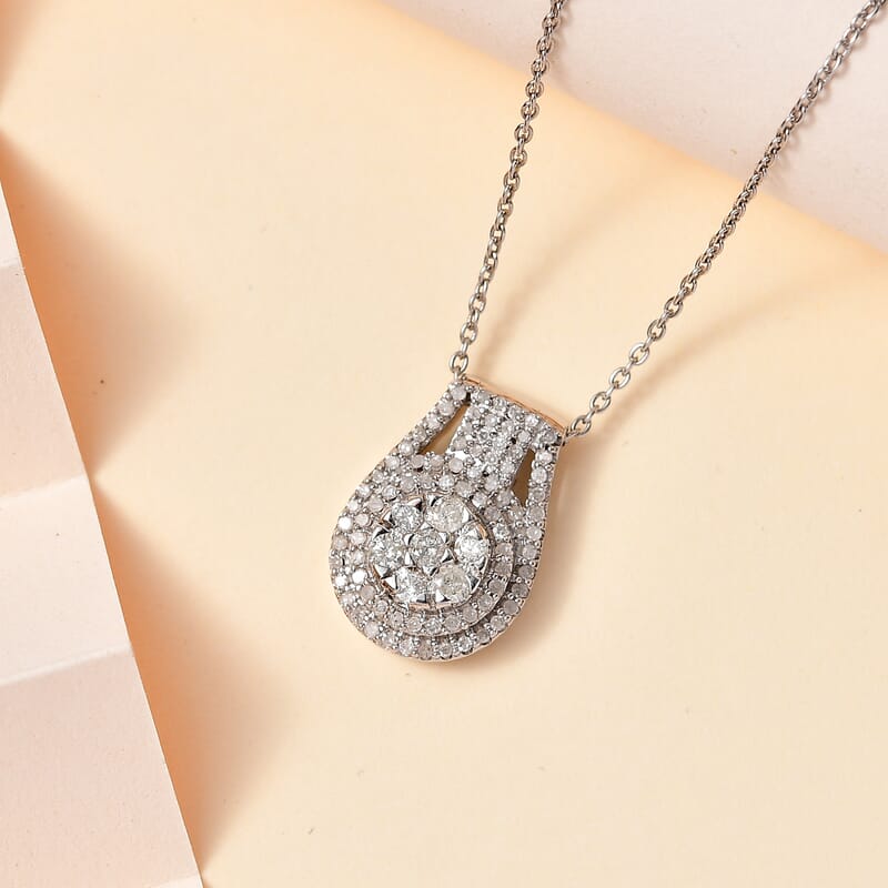Diamond Cocktail Pendant Necklace 20 Inches in Platinum Over Sterling Silver 0.75 ctw