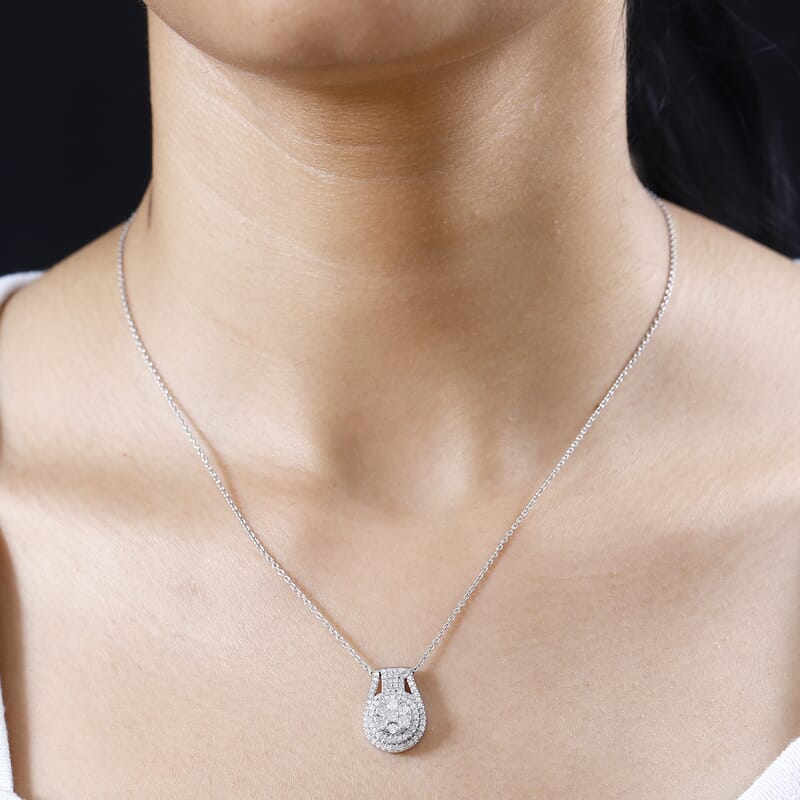 Diamond Cocktail Pendant Necklace 20 Inches in Platinum Over Sterling Silver 0.75 ctw