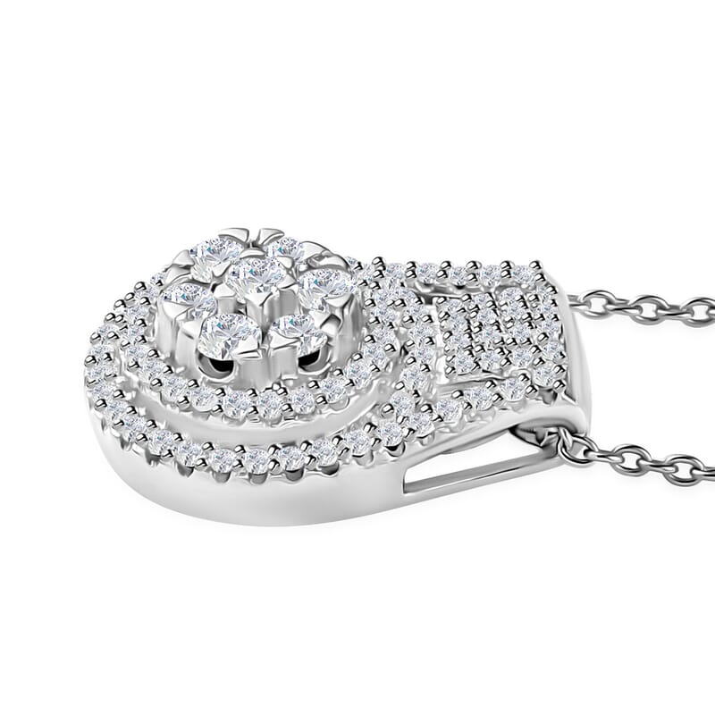 Diamond Cocktail Pendant Necklace 20 Inches in Platinum Over Sterling Silver 0.75 ctw
