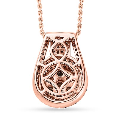 Natural Champagne Diamond Cocktail Pendant Necklace 20 Inches in Vermeil Rose Gold Over Sterling Silver 0.75 ctw