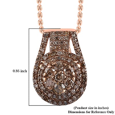 Natural Champagne Diamond Cocktail Pendant Necklace 20 Inches in Vermeil Rose Gold Over Sterling Silver 0.75 ctw