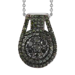 Green Diamond Cocktail Pendant Necklace 20 Inches in Platinum Over Sterling Silver 0.75 ctw