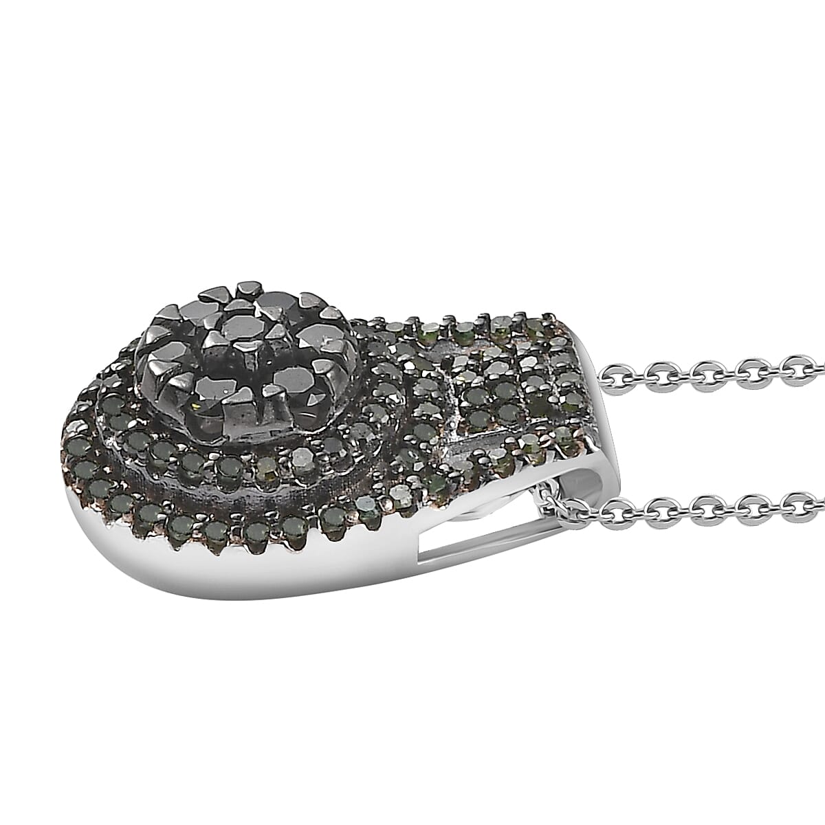 Green Diamond Cocktail Pendant Necklace 20 Inches in Platinum Over Sterling Silver 0.75 ctw