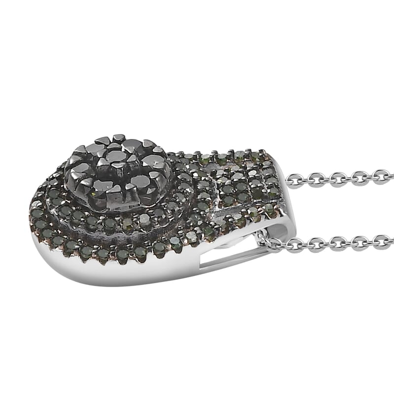 Green Diamond Cocktail Pendant Necklace 20 Inches in Platinum Over Sterling Silver 0.75 ctw