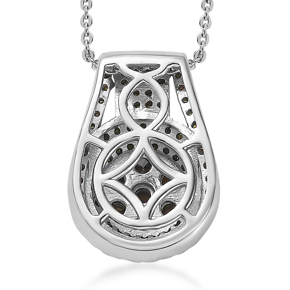 Green Diamond Cocktail Pendant Necklace 20 Inches in Platinum Over Sterling Silver 0.75 ctw