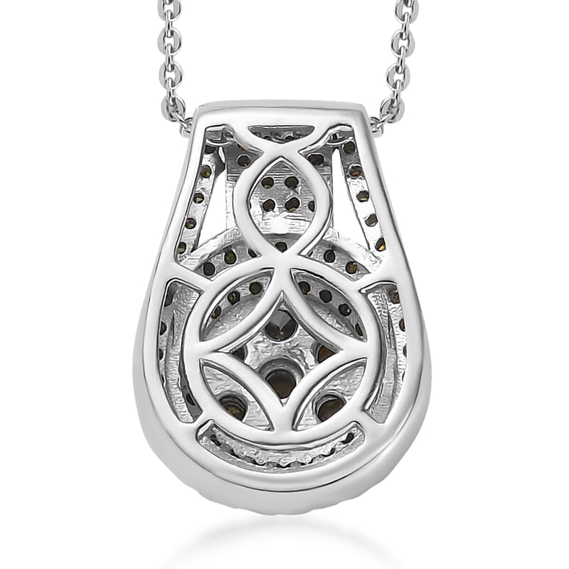 Green Diamond Cocktail Pendant Necklace 20 Inches in Platinum Over Sterling Silver 0.75 ctw