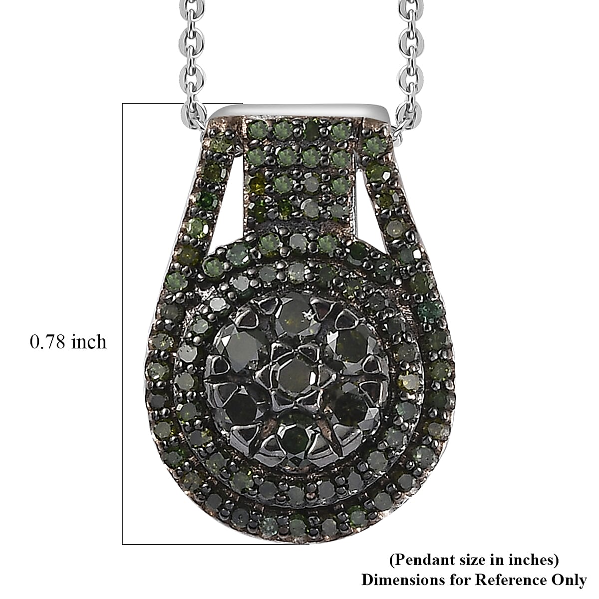 Green Diamond Cocktail Pendant Necklace 20 Inches in Platinum Over Sterling Silver 0.75 ctw