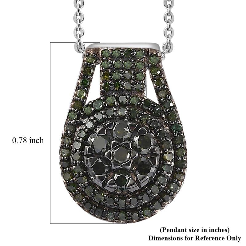 Green Diamond Cocktail Pendant Necklace 20 Inches in Platinum Over Sterling Silver 0.75 ctw