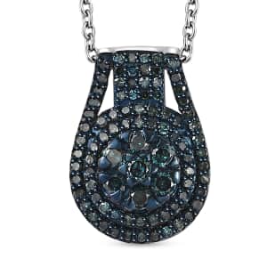 Blue Diamond Cocktail Pendant Necklace 20 Inches in Platinum Over Sterling Silver 0.75 ctw