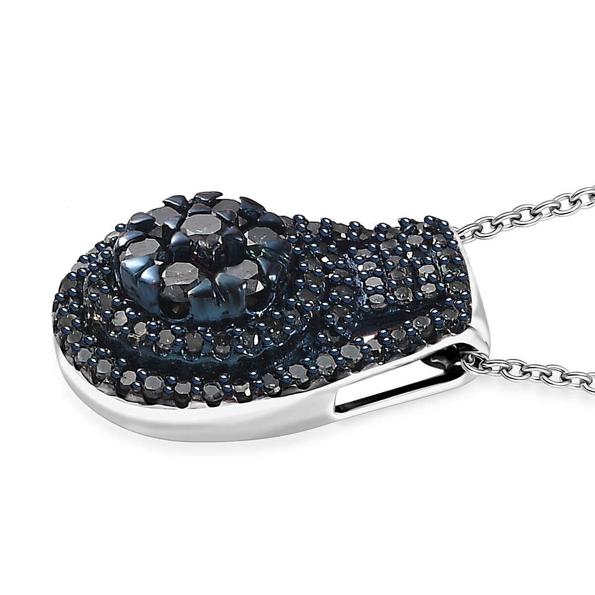 Blue Diamond Cocktail Pendant Necklace 20 Inches in Platinum Over Sterling Silver 0.75 ctw