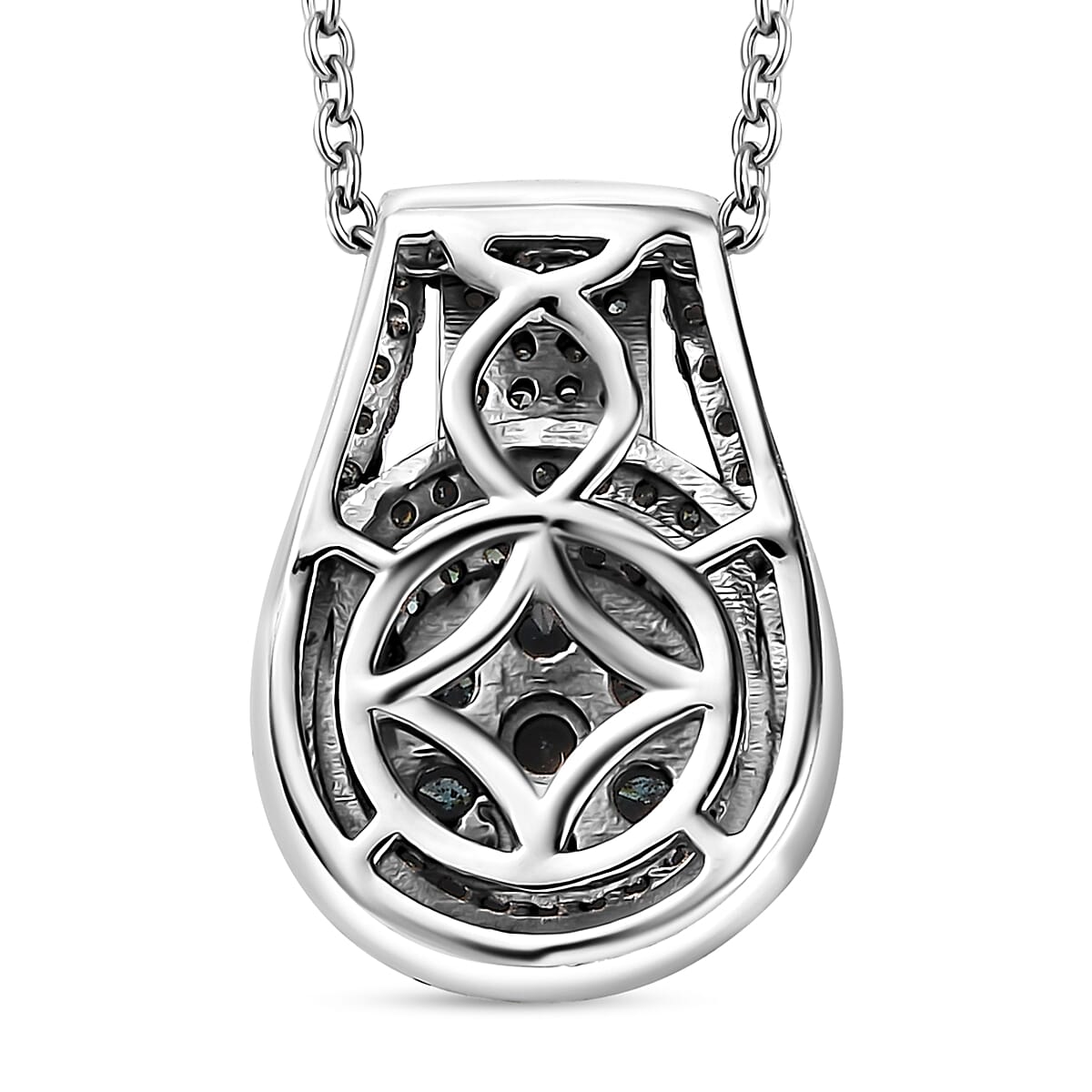 Blue Diamond Cocktail Pendant Necklace 20 Inches in Platinum Over Sterling Silver 0.75 ctw