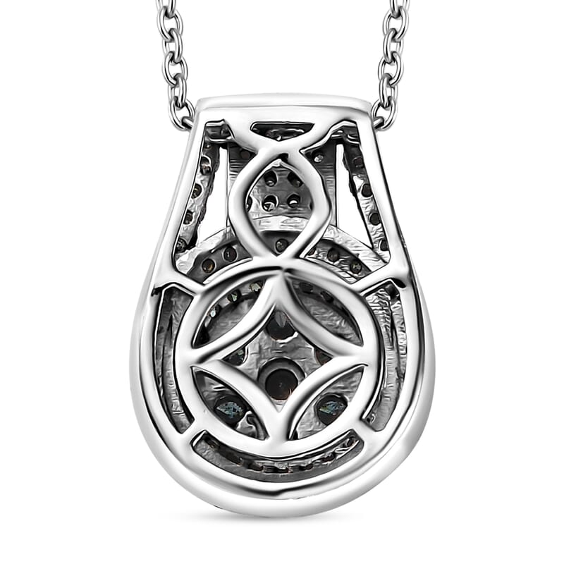 Blue Diamond Cocktail Pendant Necklace 20 Inches in Platinum Over Sterling Silver 0.75 ctw