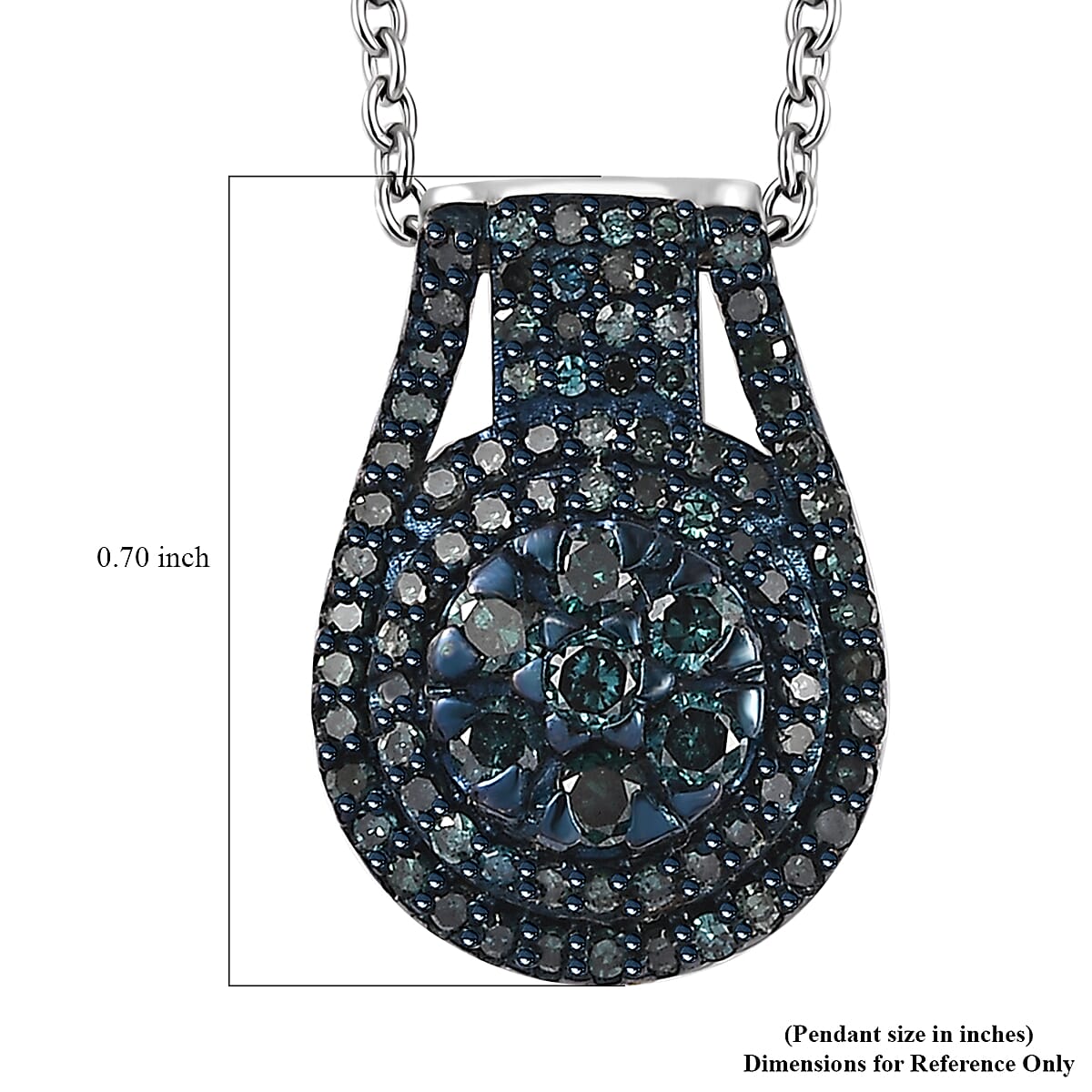 Blue Diamond Cocktail Pendant Necklace 20 Inches in Platinum Over Sterling Silver 0.75 ctw