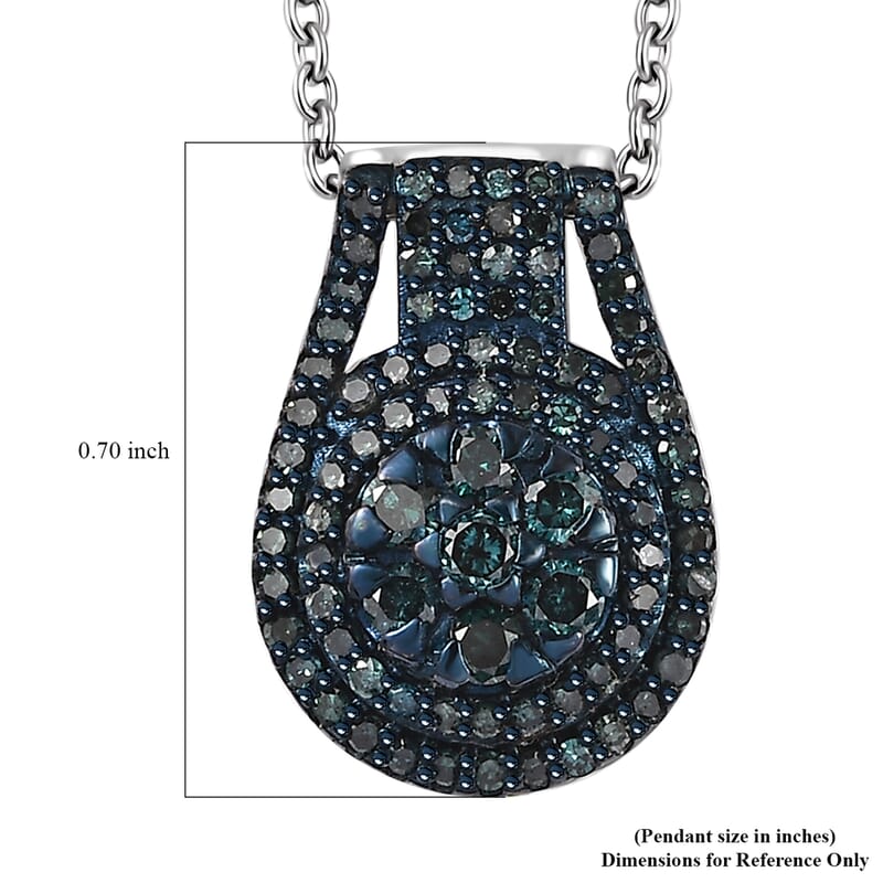 Blue Diamond Cocktail Pendant Necklace 20 Inches in Platinum Over Sterling Silver 0.75 ctw