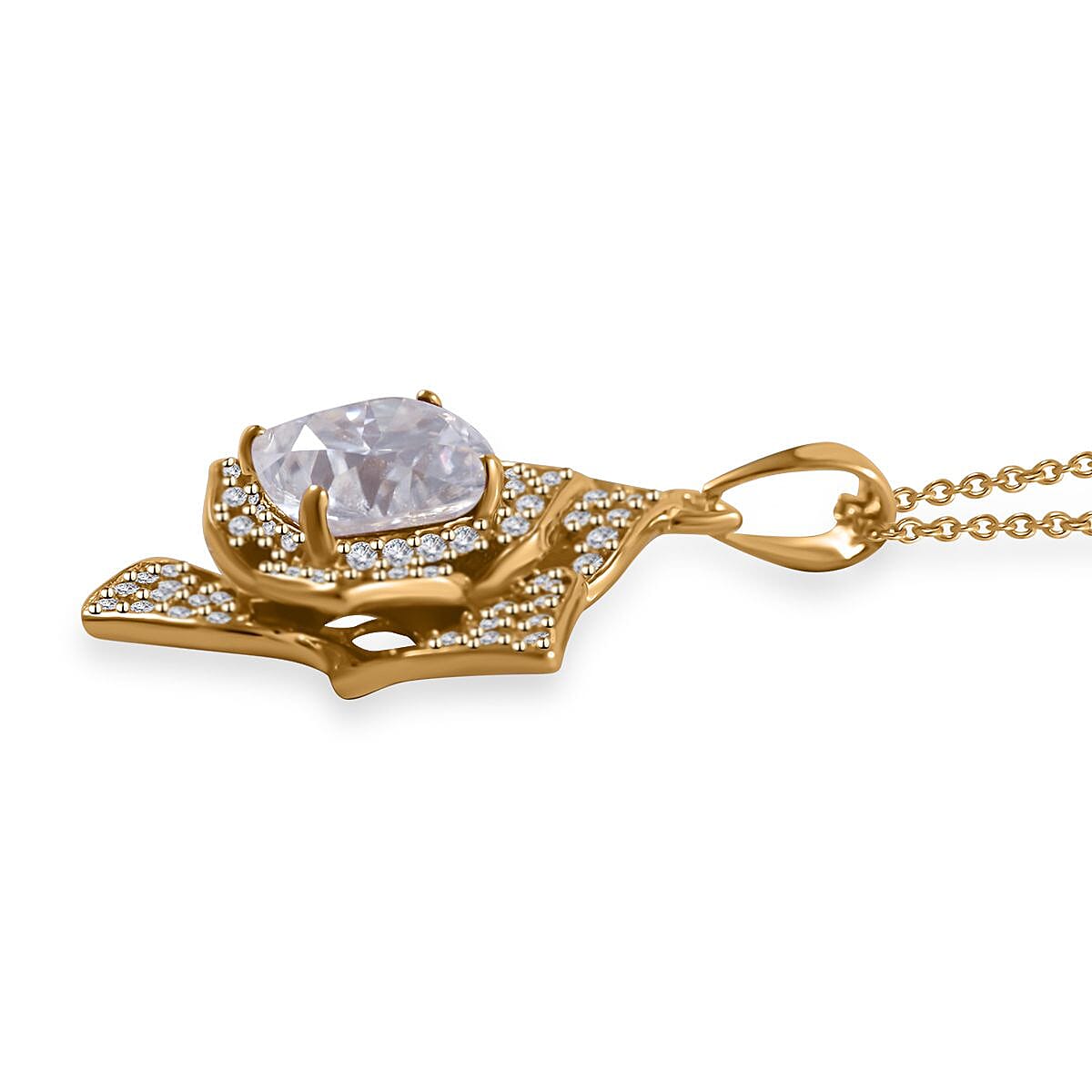 Moissanite Floral Pendant Necklace 18 Inches in Vermeil Yellow Gold Over Sterling Silver 2.35 ctw image number 2