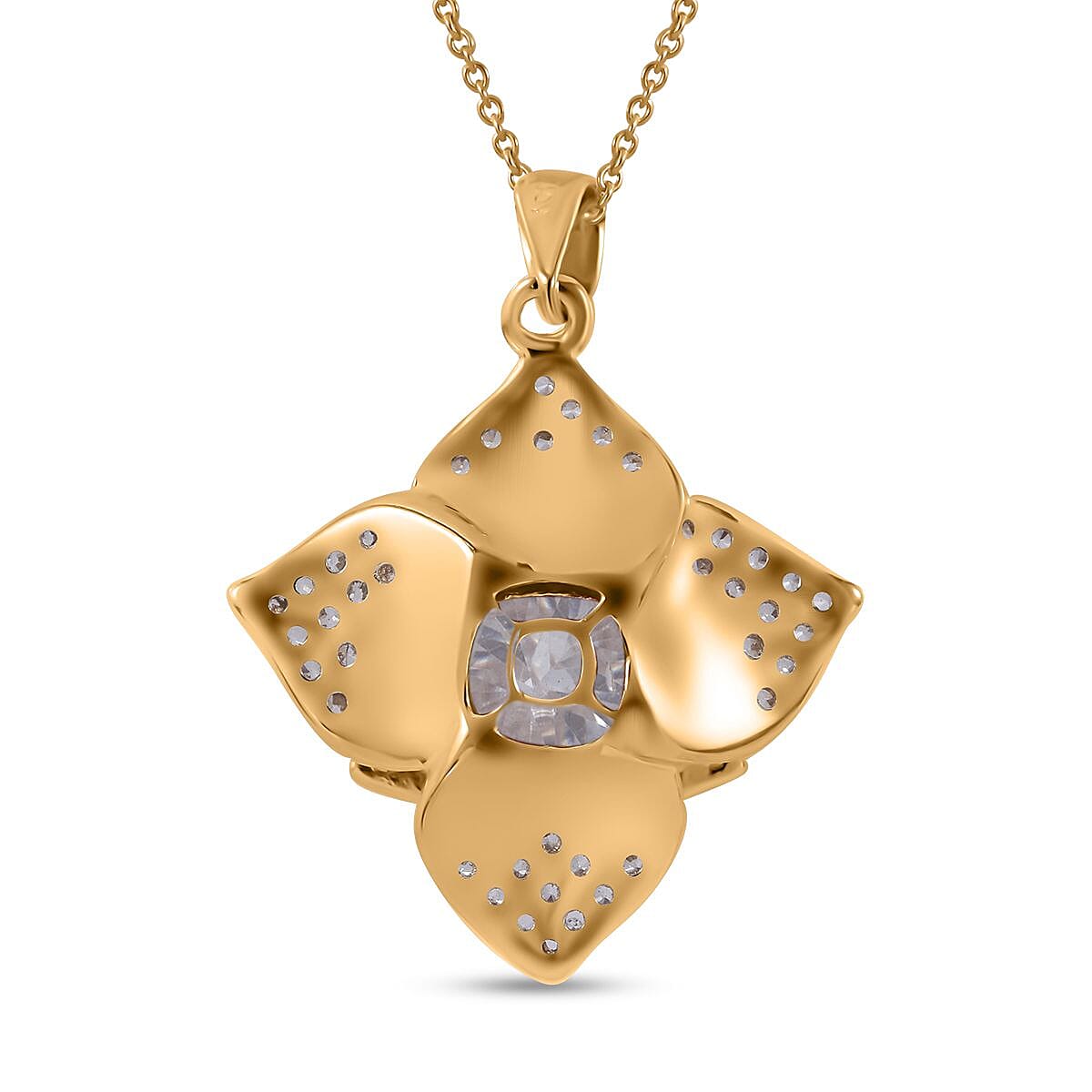 Moissanite Floral Pendant Necklace 18 Inches in Vermeil Yellow Gold Over Sterling Silver 2.35 ctw image number 3