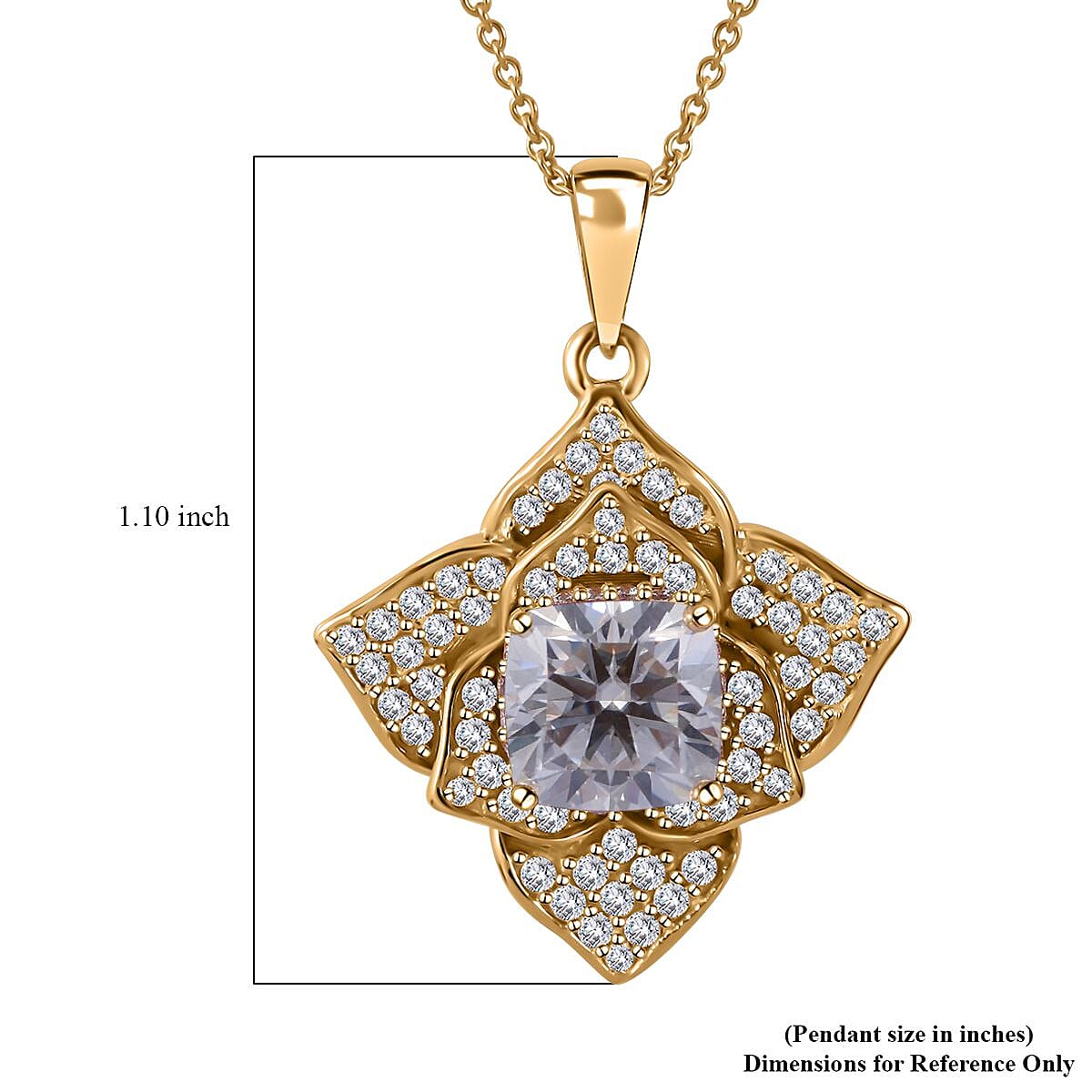 Moissanite Floral Pendant Necklace 18 Inches in Vermeil Yellow Gold Over Sterling Silver 2.35 ctw image number 4