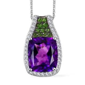 Moroccan Amethyst and Multi Gemstone Pendant Necklace 20 Inches in Platinum Over Sterling Silver 6.00 ctw