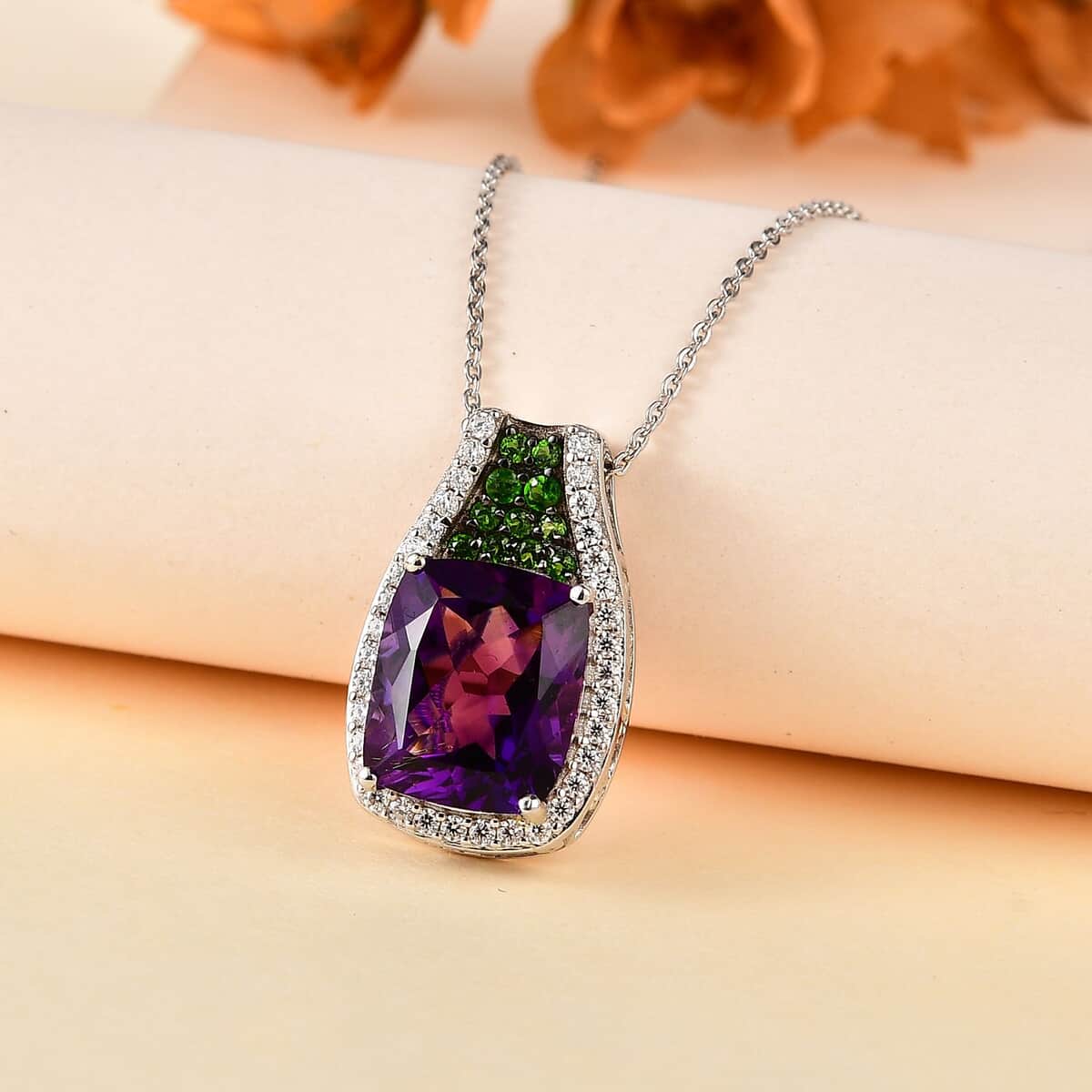 Moroccan Amethyst and Multi Gemstone Pendant Necklace 20 Inches in Platinum Over Sterling Silver 6.00 ctw image number 1